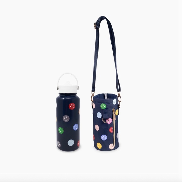 Kate Spade Stainless Steel Water Bottle with Sling, Spade Smiley - Picture 1 of 4